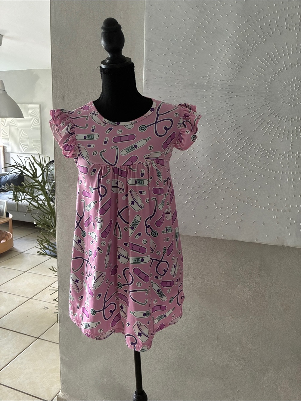 Girls' Pink Medical Print Dress Custom. Nurse or Doctor.